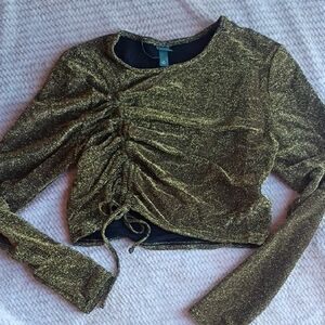 Wild Fable Gold Glitter Long Sleeve Crop Top